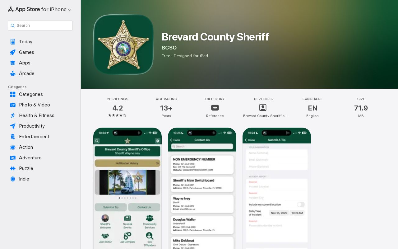 Brevard County Sheriff app with wanted and arrest record features