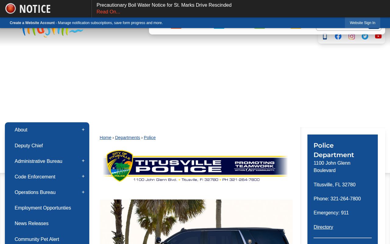 Titusville Police Department arrest records source in Brevard County